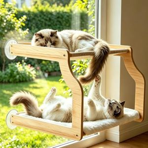Seyõssbe Wooden Double-Decker Cat Window Perch with 6 Strong Suction Cups