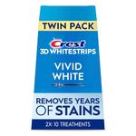 Crest 3D Whitestrips Vivid White At-home Teeth Whitening Kit, Twin Pack, 2x10 Treatments, 6 Levels Whiter