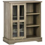 HOMCOM Modern Sideboard Buffet Cabinet, Kitchen Storage Cabinet with Wine Racks, Sliding Glass Door, Open Compartments, Gray