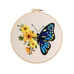 TOPPROSPER Butterfly Embroidery Material Cross Stitch, Hand Embroidery Beginner DIY Set, Including Floral Patterns, Embroidery Rings, Thread and Needle (Blue)