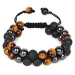 KOPHINYE Triple Protection Bracelet - Hematite Bracelet Protection Mens Bracelet, Natural Tiger Eye Hematite and Lava Rocks 8mm Handmade Bracelet for Men Women Bring Luck And Prosperity