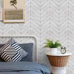 CiCiwind White Herringbone Stripes Self Adhesive Wallpaper 42.7×500cm Geometric Contact Paper Wood Effect Peel and Stick Wallpaper Stick Back Plastic Waterproof Vinyl Film for Living Room Kitchen