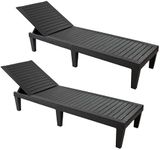 Sunnydaze 5-Position Outdoor Adjustable Chaise Lounge Chair - UV- and Weather-Resistant Polypropylene Resin - Wood-Look Design - Black - Set of 2