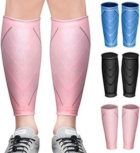 Calf Compression Sleeves for Women & Men 2 Pack Elastic Calf Support Footless Socks Ventilation Calf Brace for Pain Relief, Sports Recovery, Cycling, Travelling, Gym Calf Guards (Pink, M)