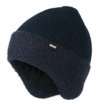 Wmcaps Winter Beanie for Men with Earflaps，Unisex Thick Warm Knit Hat with Ear Flaps，Fleece Lined Woolly Hats for Outdoor Activity-Navy Blue