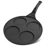 Joejis 4 Hole Pancake Pan 26cm - Non Stick and Induction Suitable - Mini Egg Crepe Tadka Pan - Lightweight Cast Aluminium - Pancake Frying Pan - Black