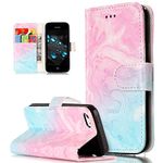 iPhone 5C Case,iPhone 5C Cover,ikasus Painted Marble PU Leather Fold Wallet Pouch Case Wallet Flip Cover Card Slots Stand Protective Case Cover for iPhone 5C,Pink Blue Marble