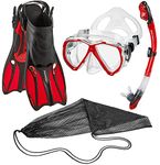 Phantom Aquatics Rapido Adult Mask Fin Snorkel Set, Panoramic View Snorkel Mask, Dry Snorkel, Snorkeling Fins + Travel Bag (Red, S/M, US: 6/8 - EU: 38/41)