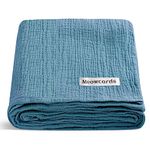 Muslin Swaddle Blankets for Baby, Unisex Baby Boys Girls Essentials, Large 47 x 47 inches, Boho Style Receiving Blankets Newborn Registry Must Haves (Blue)