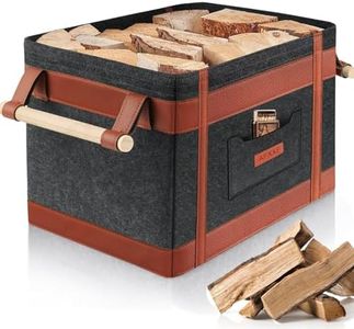 AFXXE Cesta Leña, 42x32x31.5cm Grande Cesta Para Leña Interior, Fieltro Gris Cestos Para Leña con Asa, Hohe Stabilität Capazo Para Leña Chimenea, Leñero Interior Exterior Moderno
