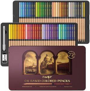 JusArt 72 Oil-Based Colored Pencils – Soft Core, Durable, Vibrant & Ultra-Smooth. Ideal for Adult Coloring, Portrait, Sketching, Landscape. Professional Drawing Pencils for Artists, Adults & Beginners
