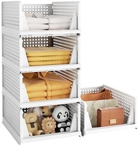 5 Pack Closet Organizer System, Stackable Plastic Clothes Storage Basket, Stackable, Foldable Organizers for Wardrobe Clothes Organizer Suitable for Bedrooms Bathrooms Kitchen Living Rooms Office Dorm