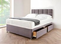 Divan Beds Deals | Single Bed | Divan Bed with Storage Drawers | Single Divan Bed with Headboard | Grey Linen Look Divan Bed With 2 drawers-Mattress-Headboard (3ft Single)