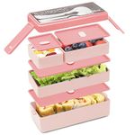 Bugucat Lunch Box 1450 ML, Double Stackable Bento Box Container Meal Prep Containe With Cutlery, 3 Tier and 4 Compartment Design Food Containers for Lunch Snacks,Lunch Box for Adults and kids BPA-Free