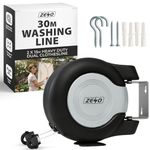 ZENO Retractable Washing Line 30M | Heavy Duty Dual Clothes Line with Automatic Retraction | Wall Mounted Laundry Airer for Indoor and Outdoor Use | Space Saving Design | 2x15M Long Line | Grey