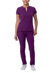 Adar Addition Go-Higher Scrub Set For Women - Notched V-Neck Scrub Top & Skinny Cargo Scrub Pants - A9600 - Eggplant - L