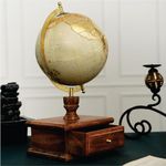 GLOBE DADDY 8 Inch Decorative Spinning World Globe with Seasoned Wood Drawer - Gold Foil Stamp Map, Cream Texture - Elegant Home & Office Decor, Educational Showpiece,Perfect Gift