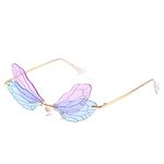 Fashion Rimless Dragonfly Wing Sunglasses Women Vintage Clear Ocean Lens Eyewear Men Pink Yellow Sun Glasses Shades UV400 (blue&purple)