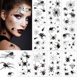 Halloween Spider Temporary Tattoos,10 Sheets Spider Cobweb Tattoo, Black Horror Makeup Witch Spider Face Stickers,Halloween Spider Tattoos for Aldults Kids Carnival Cosplay Costume Makeup Party