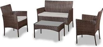 BUYEREMPIRE Garden Furniture Set 4 Piece Outdoor Rattan Sofa Table & Chairs Bistro Wicter Conservatory Comfortable Pool Side Patio Lounger Brown (4 Piece Brown Rattan)