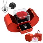 Emibele Preserved Red Rose for Women, Eternal Flower Rose Box with Heart Necklace 100 Languages, I Love You Gifts for Her Women Wife Mom on Christmas Mothers Day Birthday Anniversary