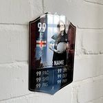 ShopQuality4U Mirror Finish Personalised Football Card Player Stats Shield - Blue Strip Printed Metal Shield Sign Wall Art A5 Player Add Name (12x20cm)