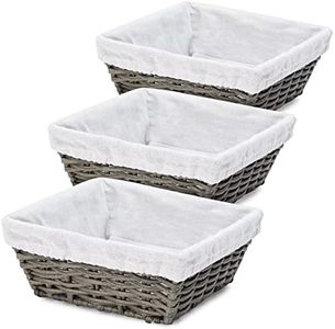 Farmlyn Creek 3-Pack 9 inch Square Wicker Storage Baskets with Liners - Small Woven Bins for Organizing Kitchen, Closet Shelves, Bathroom, Laundry