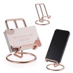 BTSKY Metal Business Card Holder for Desk - 3 PCS Rose Gold Office Name Card Display Stand for Workspace, Name Cards Holders Organizer Multifunctional Desktop Holder Stand for Cell Phone