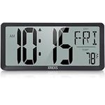 XREXS Large Digital Wall Clock, Battery Operated Alarm Clocks for Bedroom Home Decor, Count Up & Down Timer, 14.17 Inch Large LCD Screen with Time/Calendar/Temperature Display (Batteries Included)