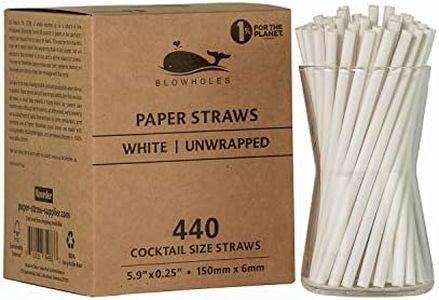 Blowholes Cocktail Size Eco-Friendly, Compostable, Long-Lasting Paper Straws 440 Count - White