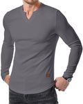 JMIERR Mens Shirts Casual V-Neck Muscle Slim Fitted Workout Gym Athletic T-Shirts Fall Fashion Long Sleeve Henley Shirt for Men, M, Medium Grey