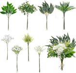 Avoik 62 Pcs Artificial Greenery Plants Stems with White Flowers, 8 Kinds Mixed Faux Plants Leaves and Hydrangea for Home Decor Party DIY Wedding Floral Arrangements Bouquets