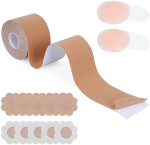 Leiptes Soutien Gorge Adhesif Boob Tape 5M x 5CM Invisible Auto-Adhesive Push Up Ruban de Levage de Poitrine avec 10 Paires de Cache Teton pour Les Robes de Mariée, Robes de Soirée, Bal