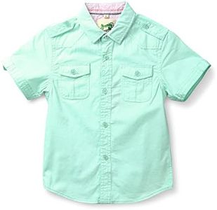 Boys Short Sleeve Button Down Shirt Casual Cotton Collared Dress Top Two Pocket 610A Green Tag 150-7-8 Years