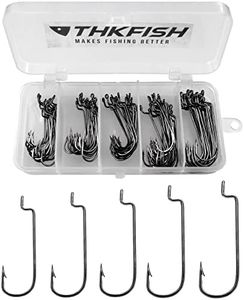 THKFISH 50pcs/Box Fishing Offset Worm Hooks EWG-Offset Fishing Hooks Round Bend Offset Worm Hooks Wide Gap Hooks with Barbed Shank #2#1 1/0 2/0 3/0