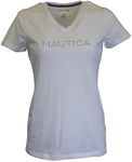 Nautica Women's Embellished V-Neck T-Shirt (L, White)