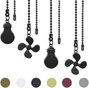 4 Pieces Ceiling Fan Pull Chain, Decorative Fan Pulls Chain Extension, Ceiling Fan Pull Chain Ornaments with 12 inches 3.2mm Diameter Beaded Ball Fan Pull Chain Extender, Black