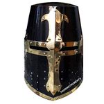 Medieval Crusader Halloween Templar Knight Helmet with Black Finish Brass Design