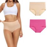 GLAMORAS® Women’s Cotton High Wasit Underwear Full Coverage Brief Panty | Ladies Soft, Comfortable, Breathable Underpants Briefs Panties | Size: M - XXL- Pack of 2 Pink-Beige-M