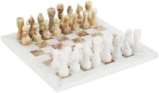 RADICALn Handmade White and Green Onyx Weighted Full Chess Game Set Staunton and Ambassador Gift Style Marble Tournament Chess Sets for Adults - Non Wooden - Non Magnetic - Not Backgammon - Non Glass