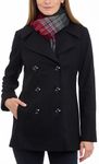 London Fog Women's Double Breasted Peacoat with Scarf, Black, L