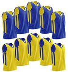 Pack of 10 Reversible Men's Mesh Performance Athletic Basketball Jerseys - Blank Team Uniforms for Sports Scrimmage Bulk, Blue/Yellow, One Size