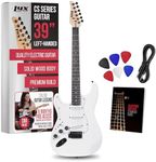 LyxPro CS 39” Left Hand Electric Guitar Kit for Beginner, Intermediate & Pro Players with Guitar, Amp Cable, 6 Picks & Learner’s Guide, Solid Wood Body, Volume/Tone Controls, 5-Way Pickup - White