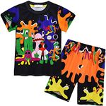 Boys Rainbow Friends Casual Clothes Sets Short Sleeve Top Tee Kids Shorts Outfits 3D Graphic Toddler T-Shirts (Black, 7-8 Years)