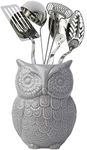 Comfify Owl Utensil Holder Decorative Ceramic Cookware Crock & Organizer, in Lovely Grey Color - Utensil Caddy and Perfect Kitchen Ceramic Décor Gift - 12.7 x 17.8 x 10.2 cm Size