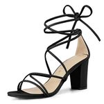 Allegra K Women's Strappy Straps Lace Up Chunky Heel Black Sandals 7.5 M US