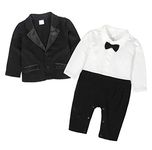 COTRIO Baby Boy Gentleman Rompers Tuxedo Outfits Suit Long Sleeves One-Piece Jumpsuit & Vest & Bowtie 3-6 Months