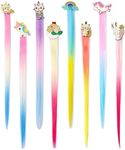 Little World 8 Pieces Hair Clips for Girls, Animal Straight Rainbow Hair Extensions for Kids, Girl Hair Clips Accessories for Girls Toddler Kids Ponytails