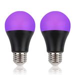 GREENIC Uv Led Black Light Bulb 2 Pack, 8W (60W Equivalent) A19 E26 Blacklight Bulb Uva Level 385-400Nm, Glow In Dark For Body Paint Club Party Neon Posters