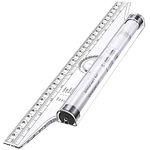 Frienda Rolling Ruler Plastic Parallel Rolling Ruler, Multifunctional Drawing Design Ruler for Measuring Drafting Office, 12 Inch